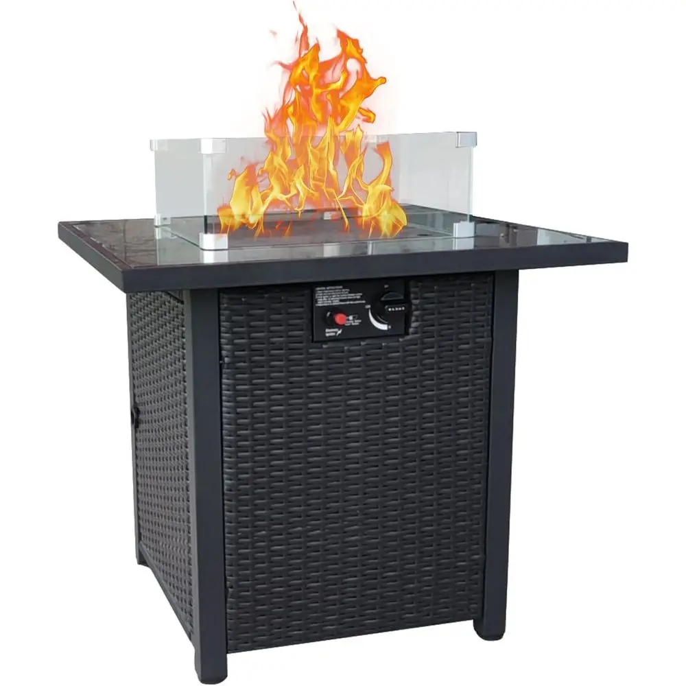 Outdoor Furniture Set With Fire Pit - 야외용 위커 가구 세트, 플러시 쿠션이