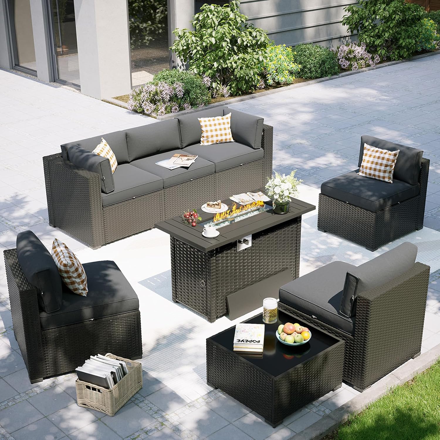 Outdoor Furniture Set With Fire Pit - 파티오 가구 세트(화덕 테이블 포함), 8피스