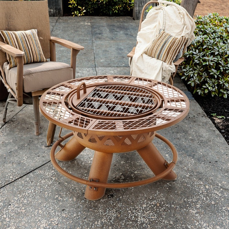 Outdoor Furniture Set With Fire Pit - 2026년형 모던 야외용 스틸 숯불 겸용