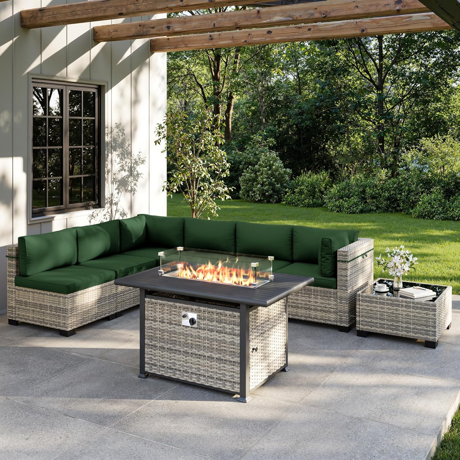 Outdoor Furniture Set With Fire Pit - 8피스 야외 파티오 가구 세트(55,000 BTU
