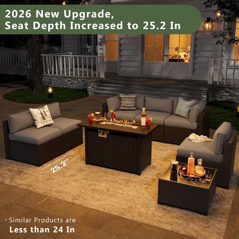 Outdoor Furniture Set With Fire Pit - 아오쉰 8피스 파티오 가구 세트 (44인치