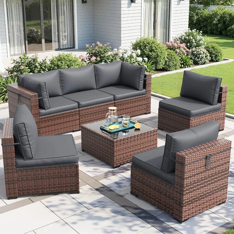 Outdoor Furniture Set With Fire Pit - 아모파티오 8피스 파티오 가구 세트 (화덕