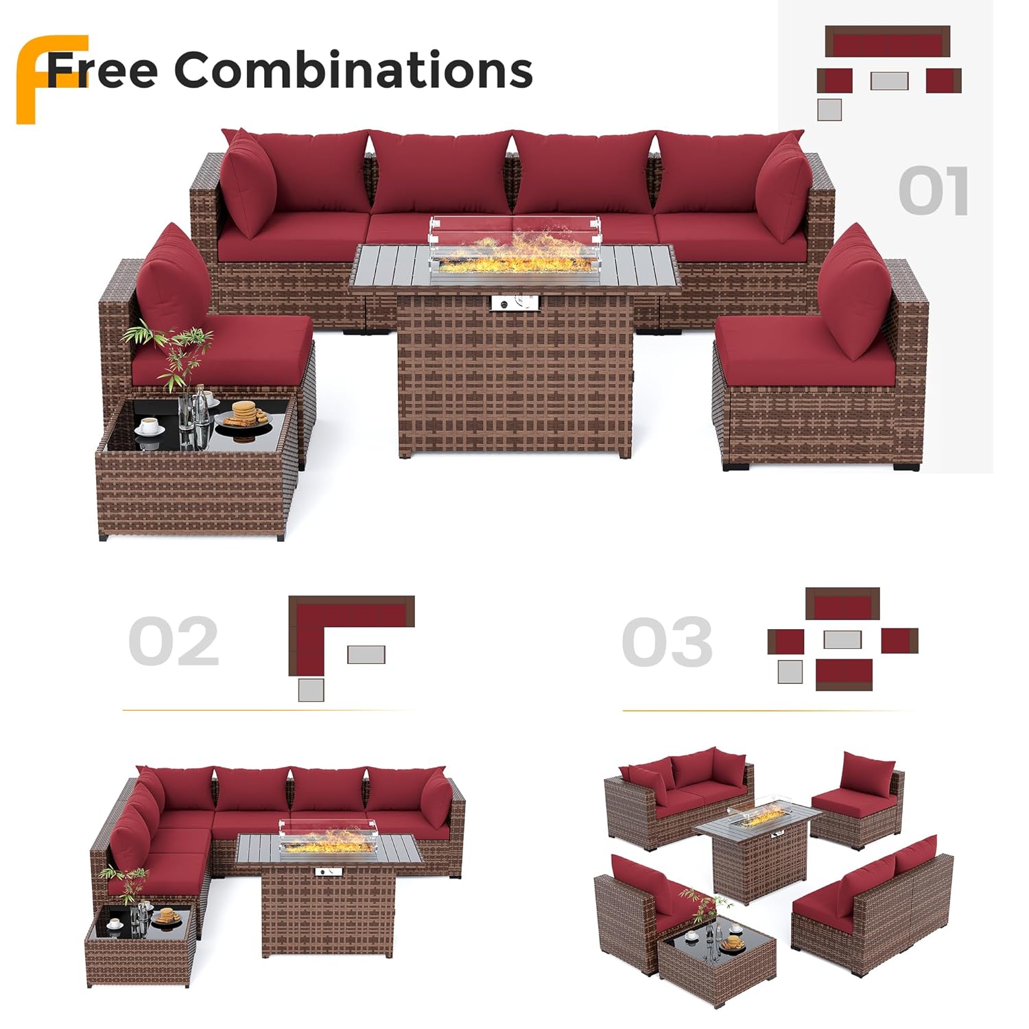 8피스 전천후 위커 섹셔널 소파 & 화덕 테이블 세트, - Outdoor Furniture Set With Fire Pit 리뷰 및 가격