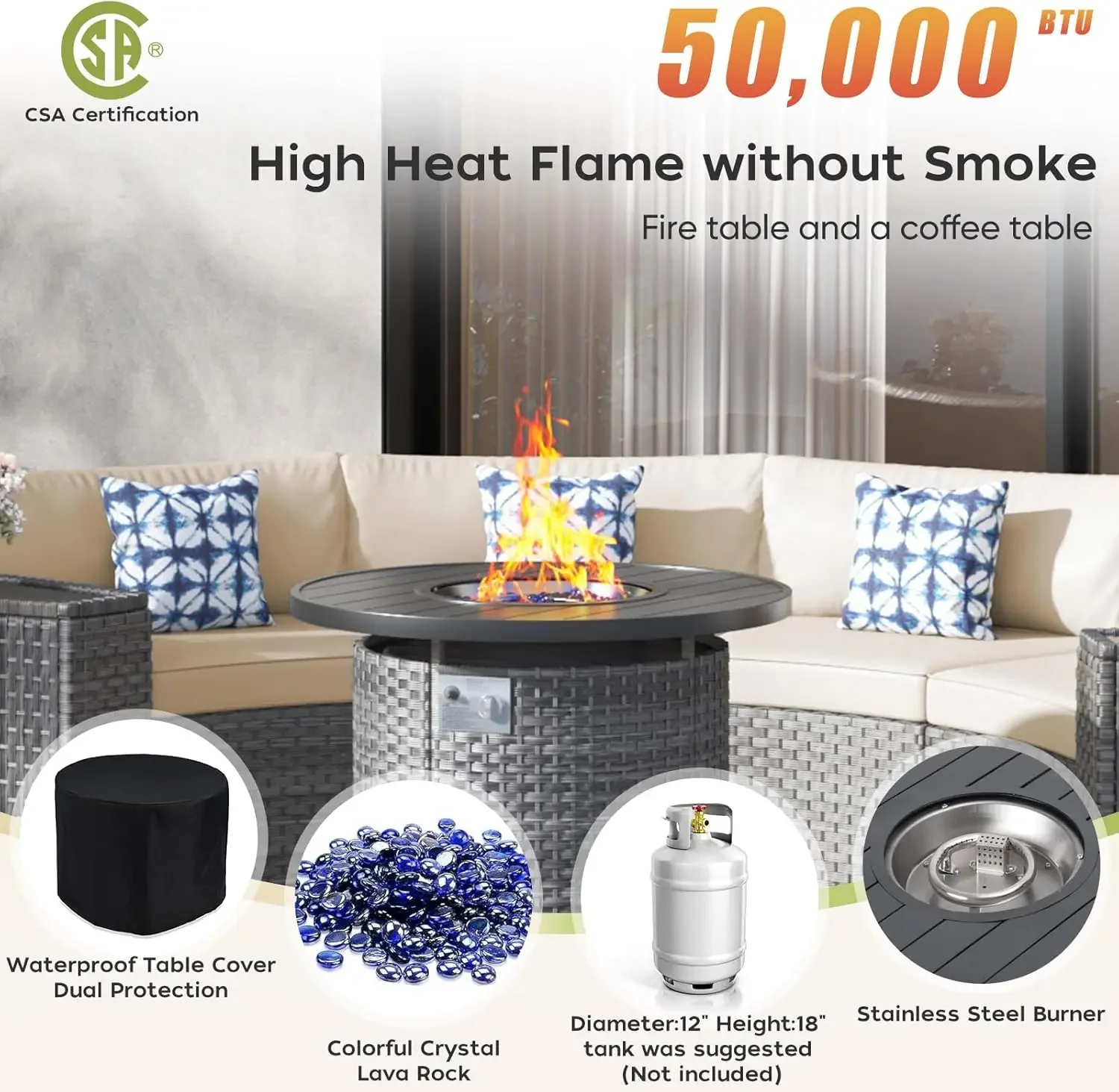 32인치 화덕 테이블, 11피스 반달형 곡선 야외 섹셔 - Outdoor Furniture Set With Fire Pit 리뷰 및 가격