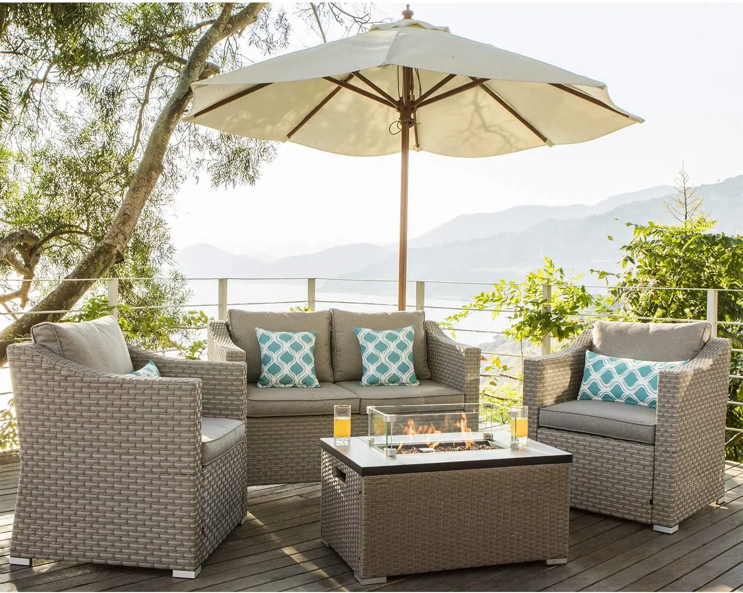 야외 가구 5피스 위커 섹셔널 소파 가스 화덕 파티오  - Outdoor Furniture Set With Fire Pit 리뷰 및 가격