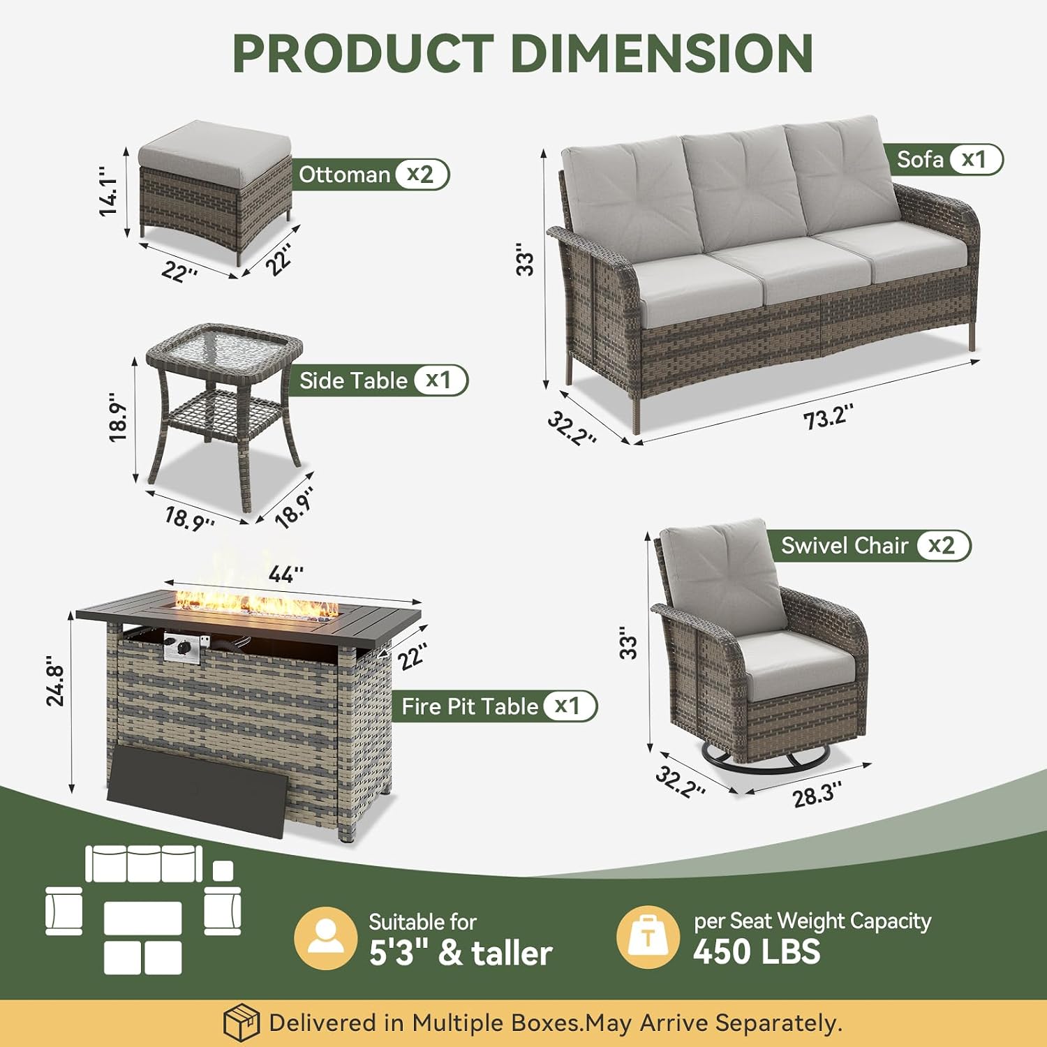 7피스 위커 파티오 세트(44인치 화덕 테이블, 하이백 - Outdoor Furniture Set With Fire Pit 리뷰 및 가격