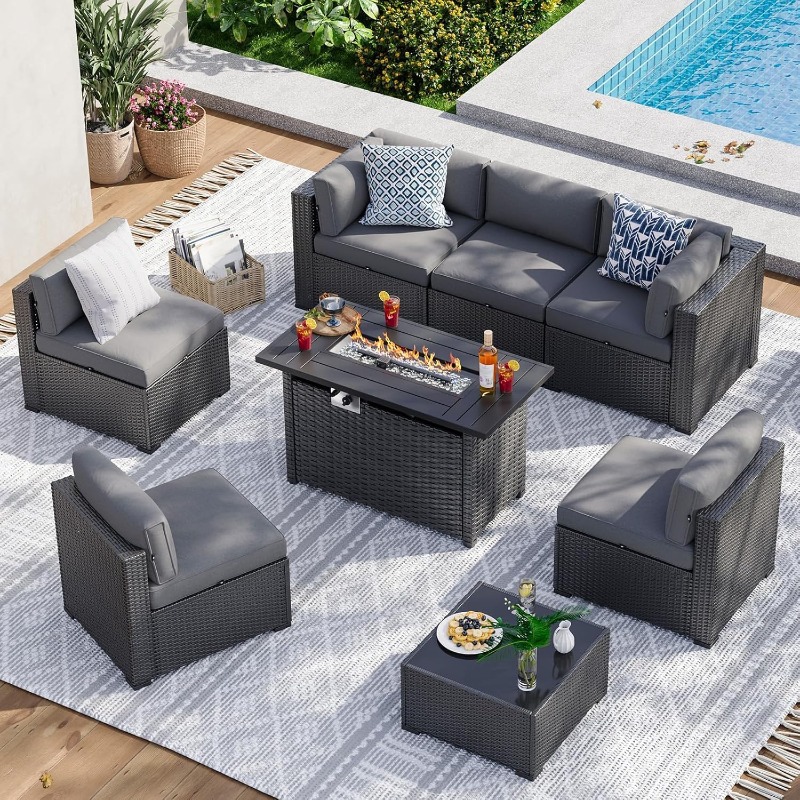 아오쉰 8피스 파티오 가구 세트 (44인치 화덕 테이블 - Outdoor Furniture Set With Fire Pit 리뷰 및 가격