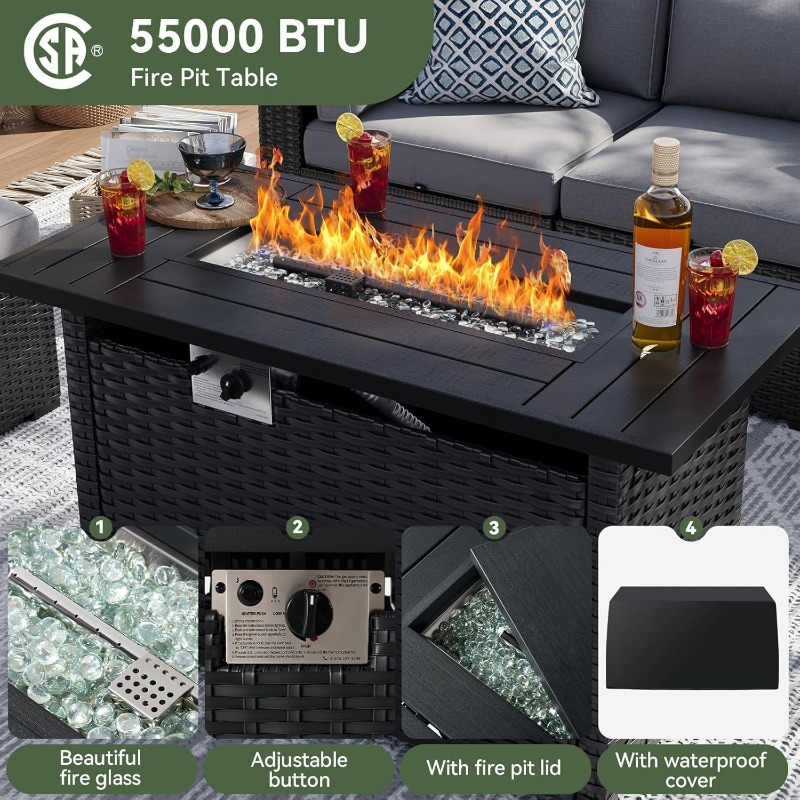 아오쉰 8피스 파티오 가구 세트 (44인치 화덕 테이블 - Outdoor Furniture Set With Fire Pit 리뷰 및 가격