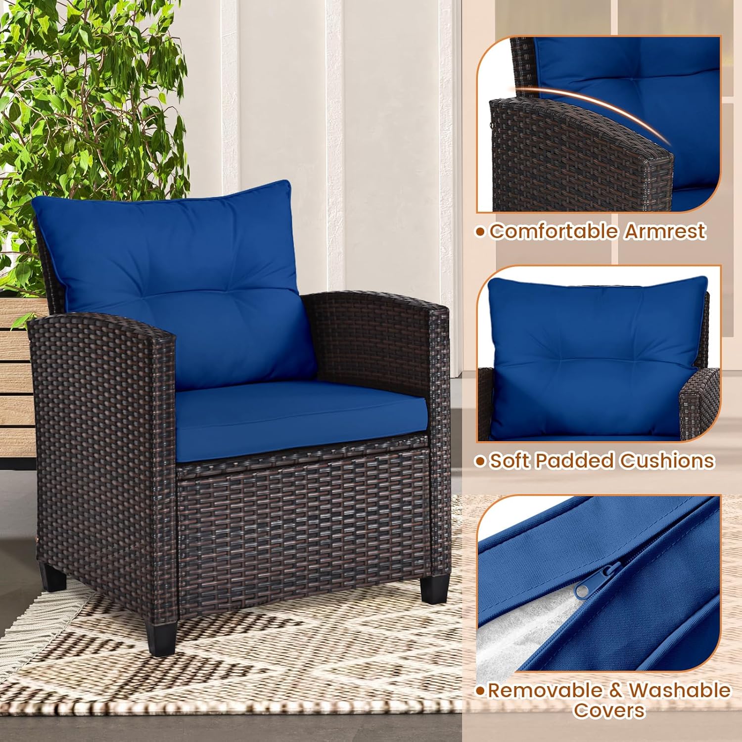 네이비 블루 라탄 위커 3피스 야외 비스트로 세트(쿠션 - Outdoor Furniture Cushions 리뷰 및 가격